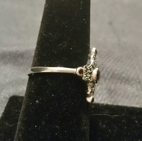 .925 Silver Smoky Topaz & Emerald Filigree Ring 8 - Picture 5 of 7